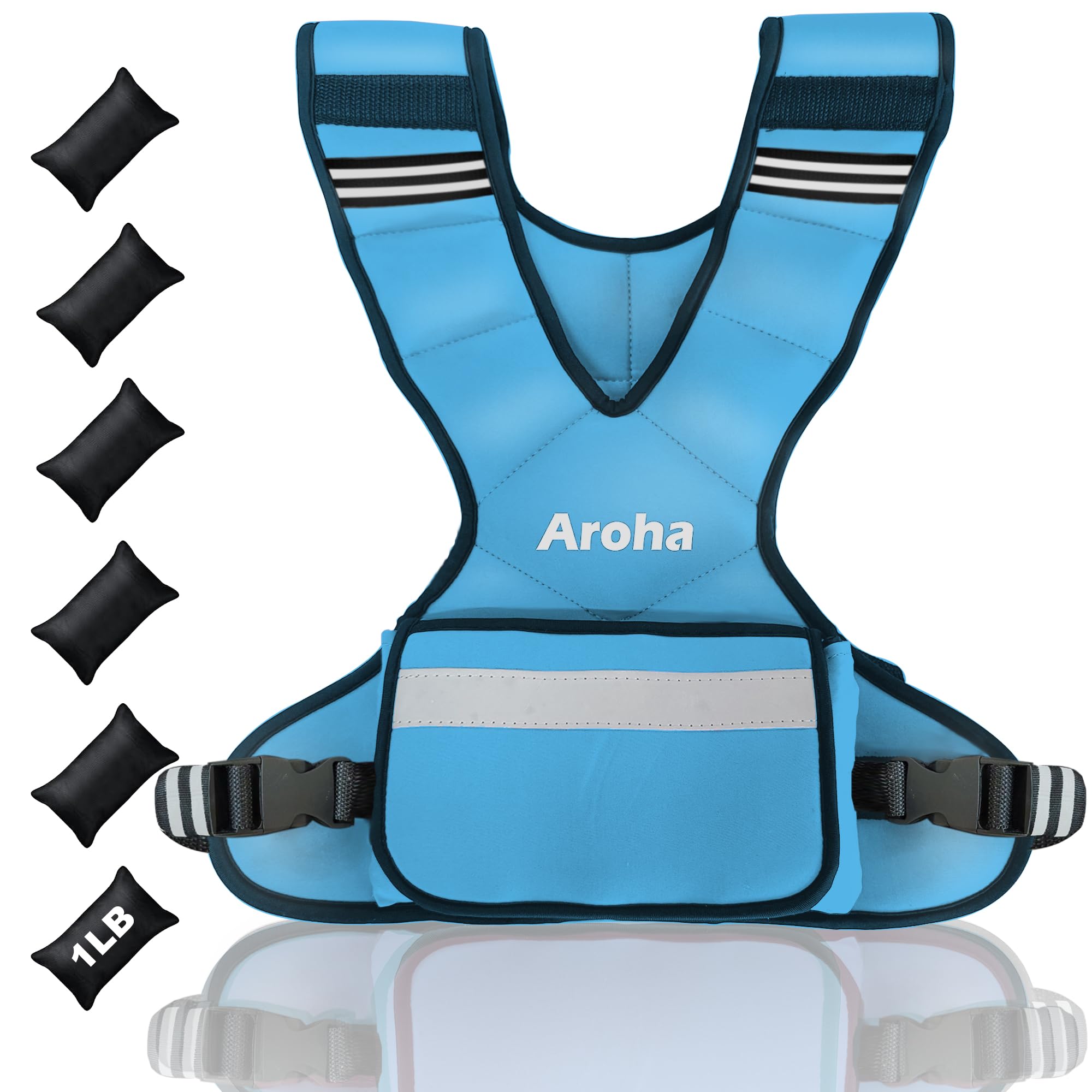 Aroha Adjustable Weighted Vest for Women & Men, 4-10lb/11-20lb/20-32lb Vest with 6 Ironsand Weights for Strength Training and Home Workout, Weight Vest with Reflective Strip for Running, Walking