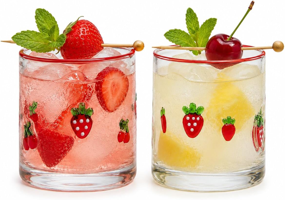 2 Pcs Icon Juice Anthropology Glass Cup 14oz Handblown Drinking Glassware