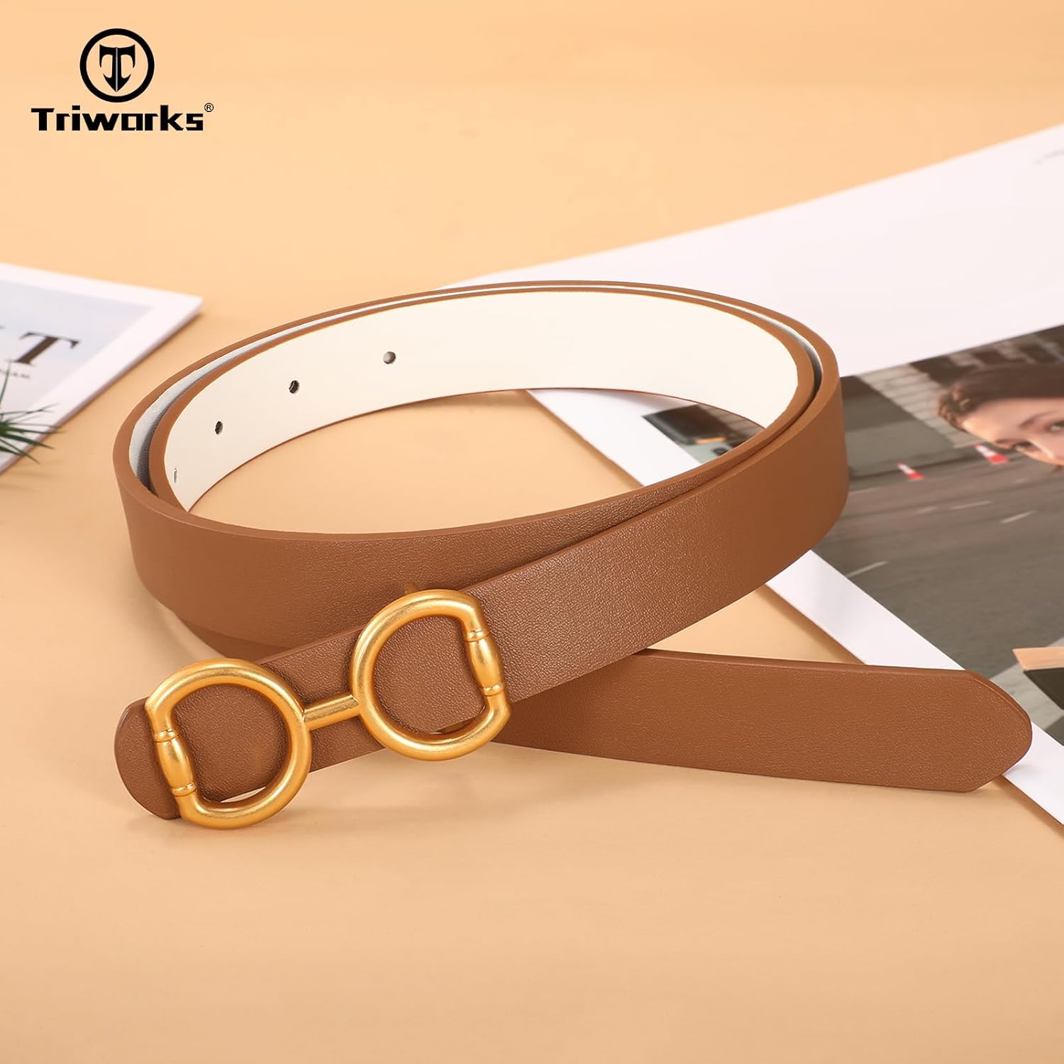 TRIWORKS Reversible Leather Belt for Women, Fashion Ladies Belt for Jeans Pants Dress Width:0.9" - Image 6