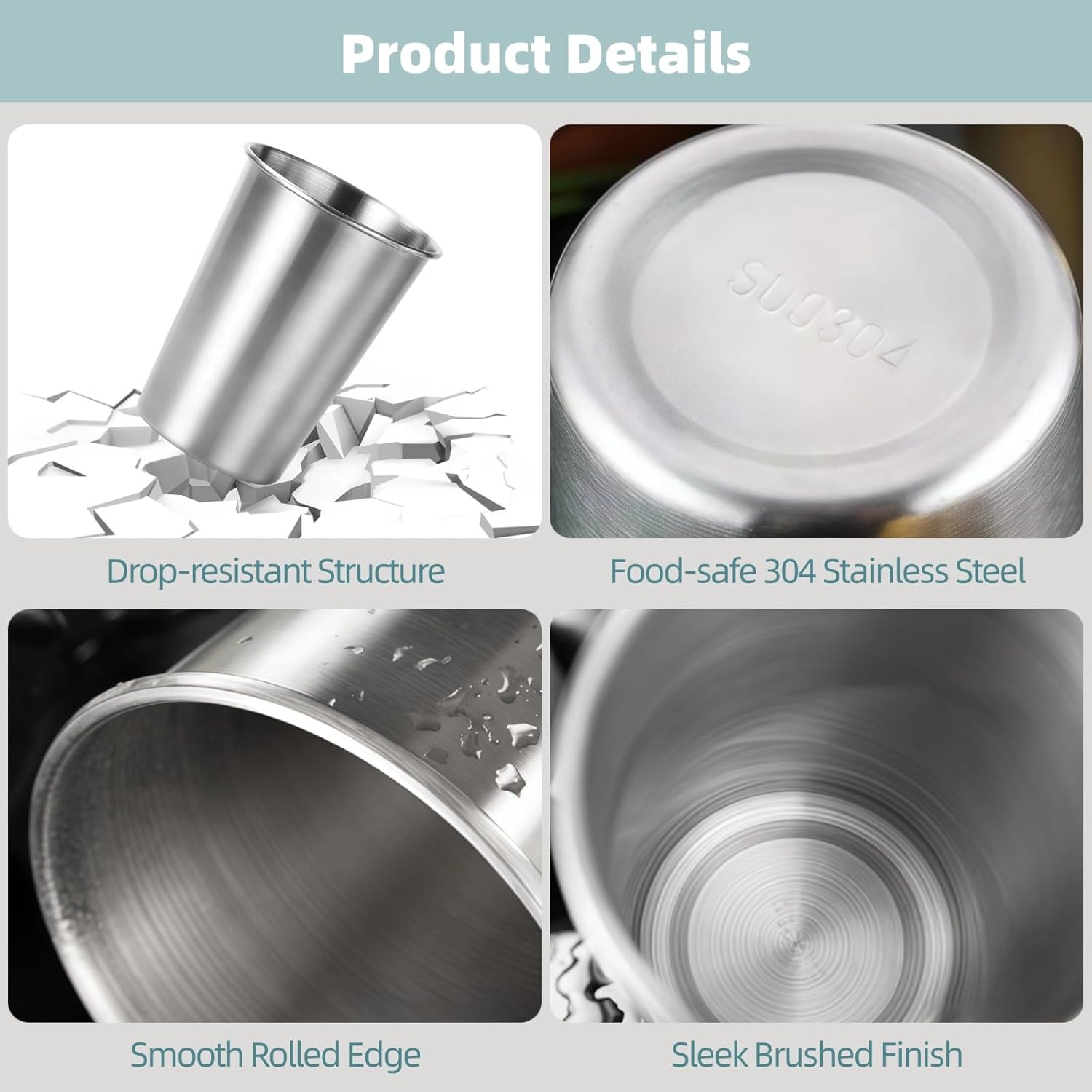 OMISTAR 12 Pcs Stainless Steel Pint Cups for Drinking - 16.9 oz Brushed Metal Drinkware Tumblers, Stackable Rust-resistant Reusable Cup for Camping, Picnics, Parties, Kitchen, or Office Beverage Use - Image 3