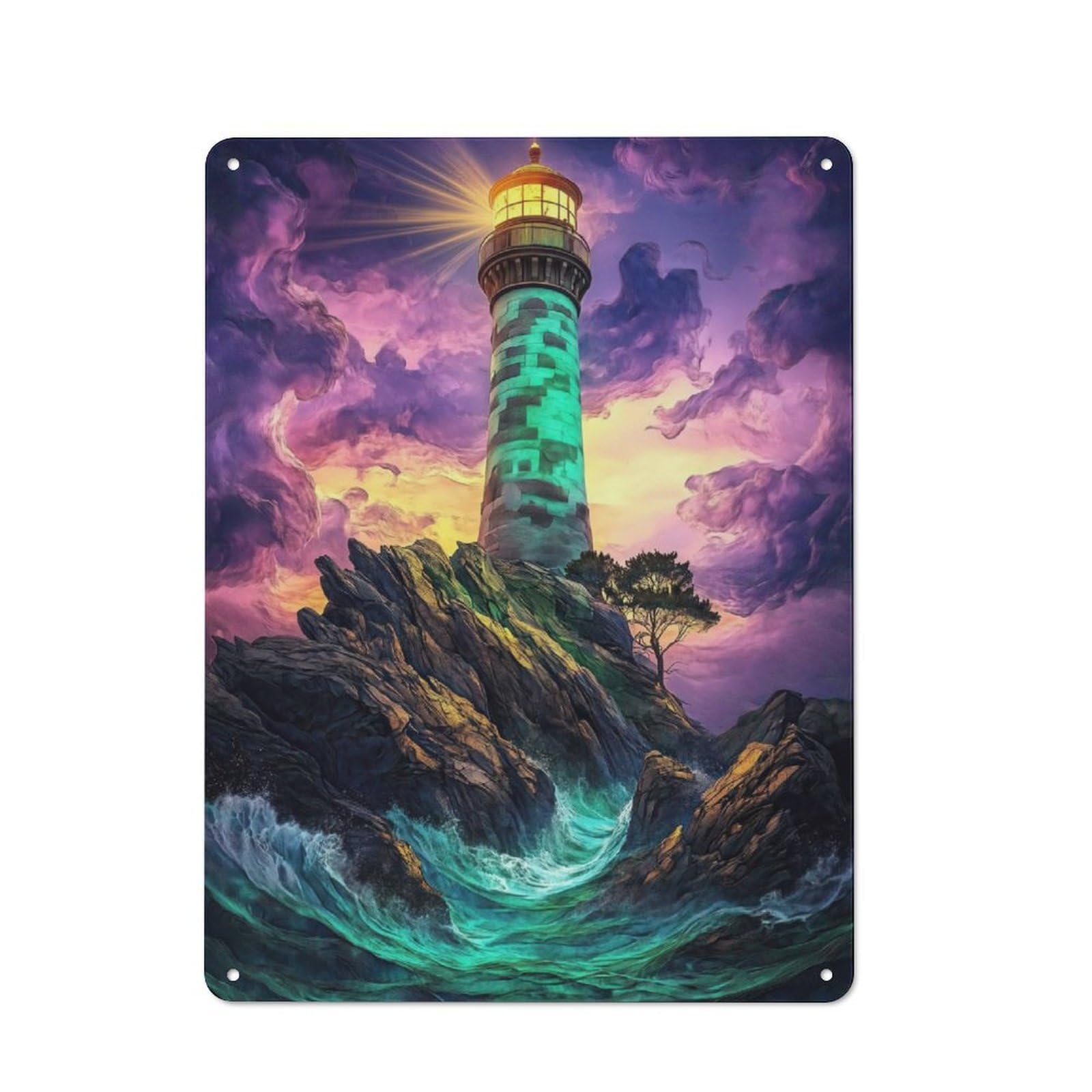 Junmoney Lighthouse On Rocky Coast Rustic Metal Sign 40X30cm For Hobby Room Or Studio, Suited To Hobby Room Decor Fans