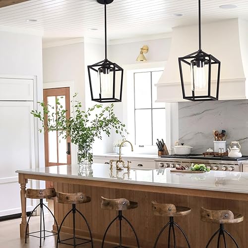 Miniatura 4 de Luces colgantes negras para isla de cocina, lámparas de 1 luz, iluminación de isla de granja, lámpara colgante de linterna para pasillo, vestíbulo,