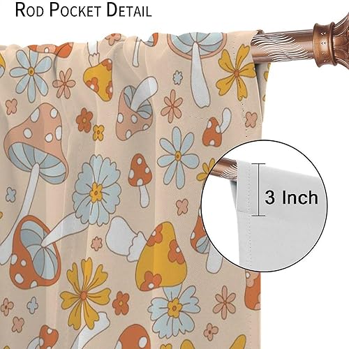 Miniatura 6 de YCness Cortinas de hongos, estilo bohemio, retro, rústico, de los años 70, fantasía hippie bohemia, arte floral, cortinas de ventana impresas para