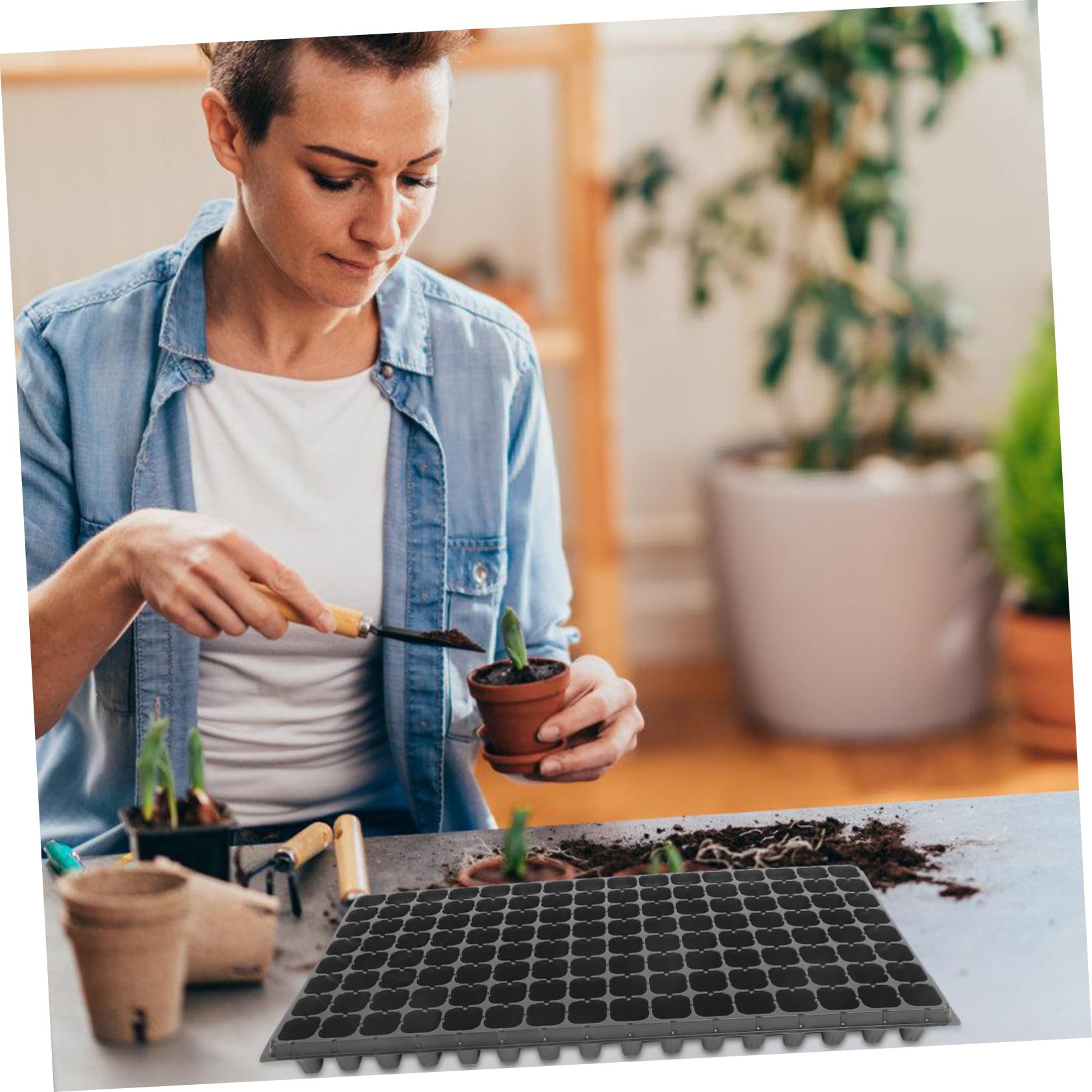 Plateau de Semis 128 Alvéoles 10 Pièces PVC Noir pour Pépinière