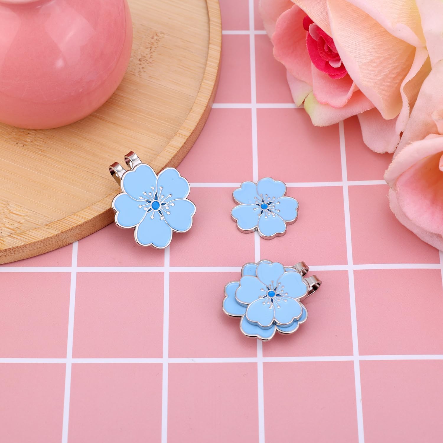 Magnetic Golf Ball Marker with Hat Clip, Golf Marker Magnet Cap Clip Set Flower Shape Ball Bag Accessories for Women Men Golfer Putting Green Gift (Blue) - Image 3