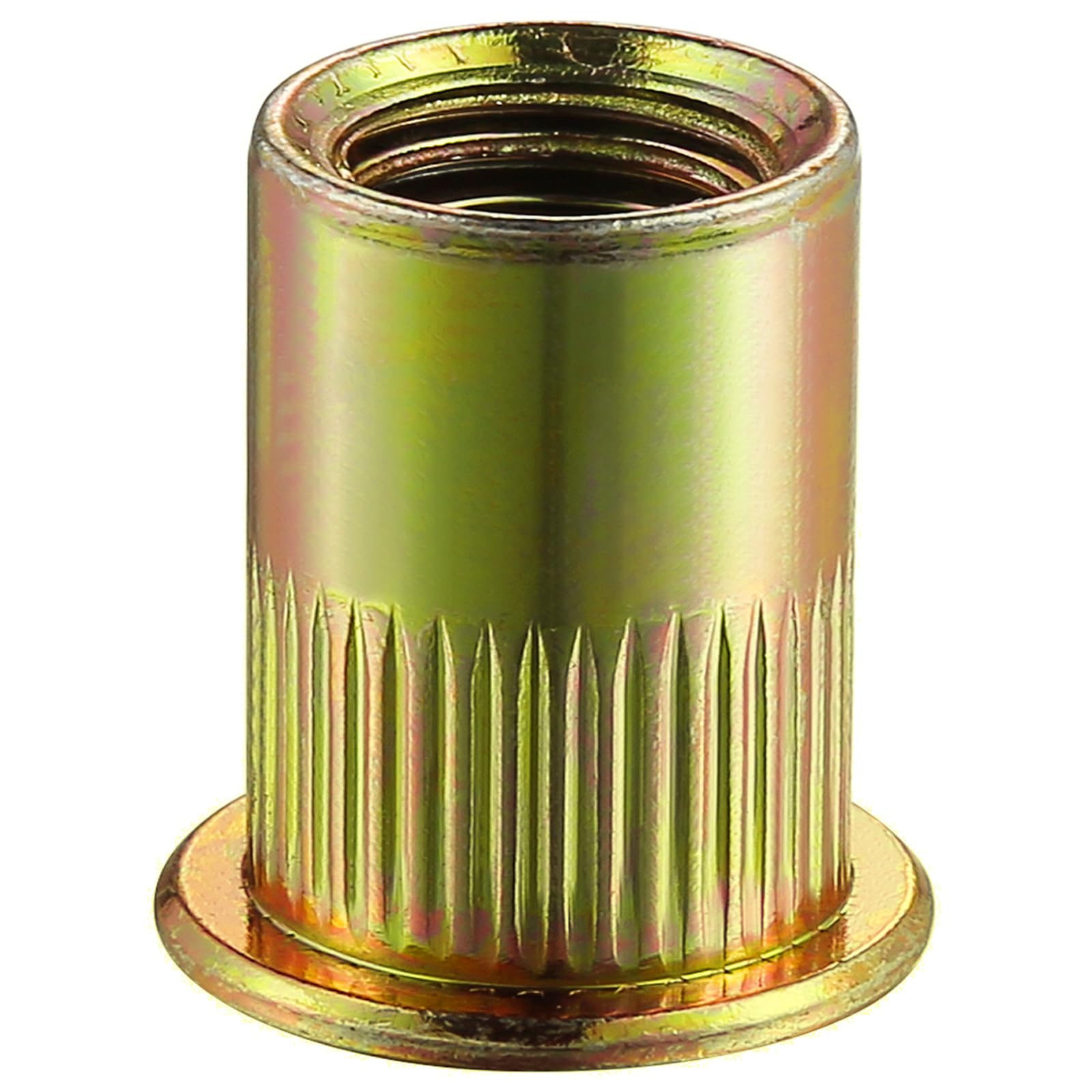 100Pcs Rivet Nut M8 Metric Yellow Zinc Plated Finish Flat Head Rivnut Threaded Insert Nut Knurled Body