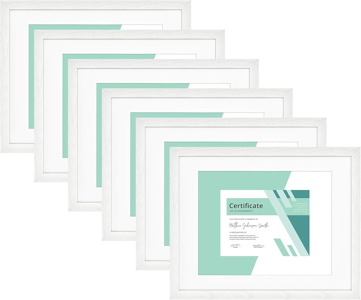 MCS Gallery Essential 11x14 Matted Diploma Frame with 8.5x11 Opening, White Picture Frame for Gallery Wall, Documents, Awards & Certificates (6-Pack)