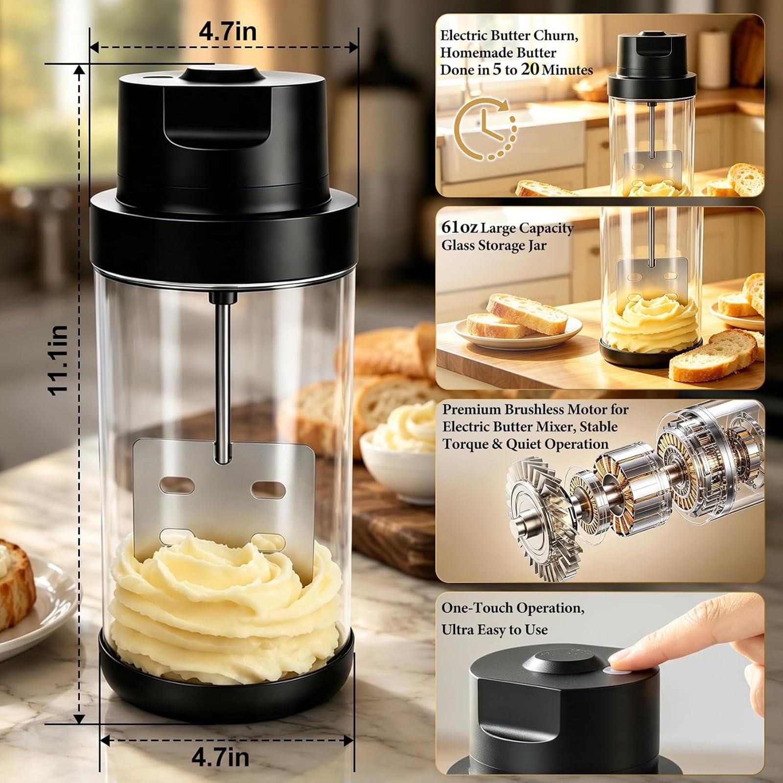 Baratte à Beurre électrique, Grande Capacité 1,8L, Pour Cuisine Domestique