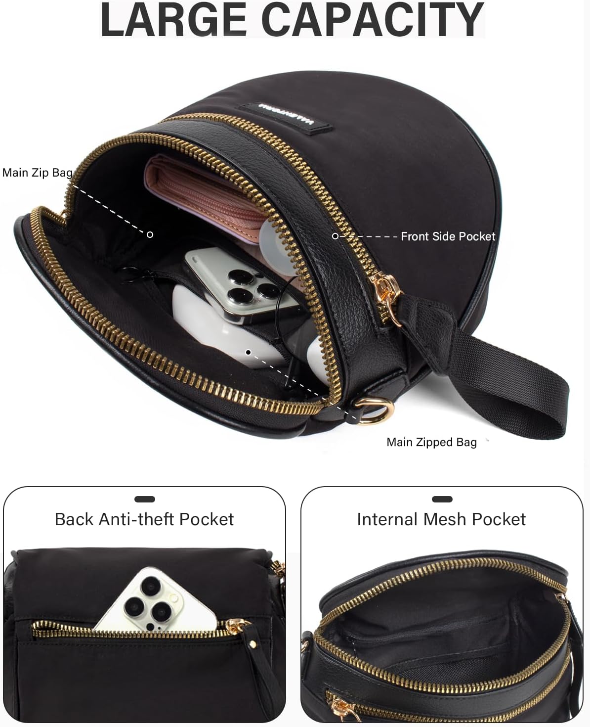 Valentoria Cross Body Bag for Women Bum Bag Belt Bag Fanny Pack for Girls Travel Purse Fashion Waist Pack Nylon Purse Trendy Shoulder Bag for Womens (Black)