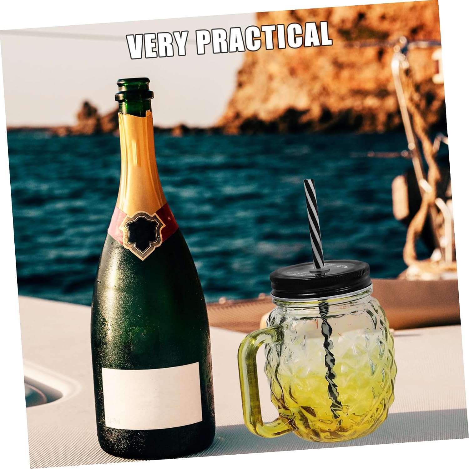 MAGICLULU 4pcs Wide Mouth Mason Jars Cold Brew Iced Cup Pineapple Decor Straw Cup