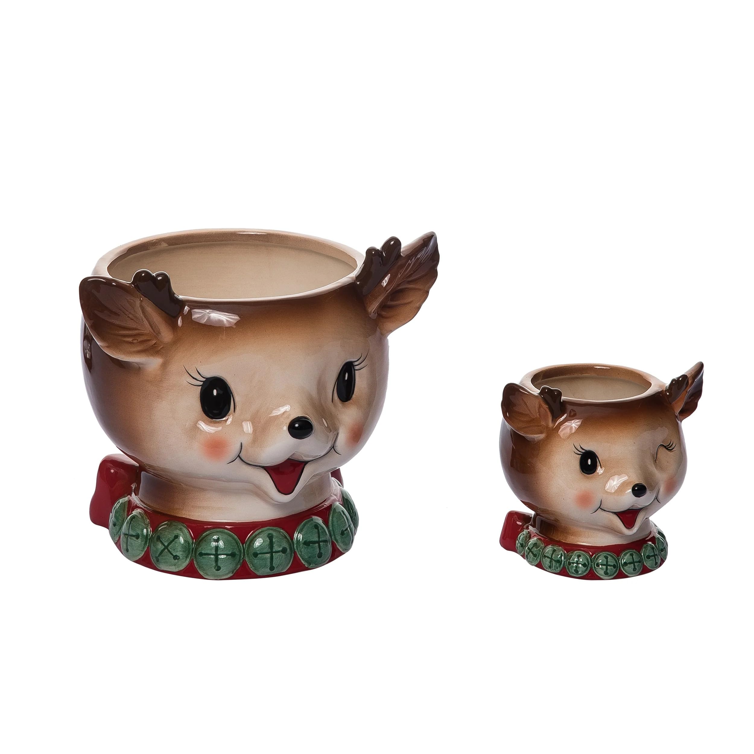 One Holiday Way 7.5-Inch Set of 2 Christmas Reindeer Chip and Dip Bowls – Ceramic Appetizer, Snack Xmas Candy Dishes Decorative Tableware