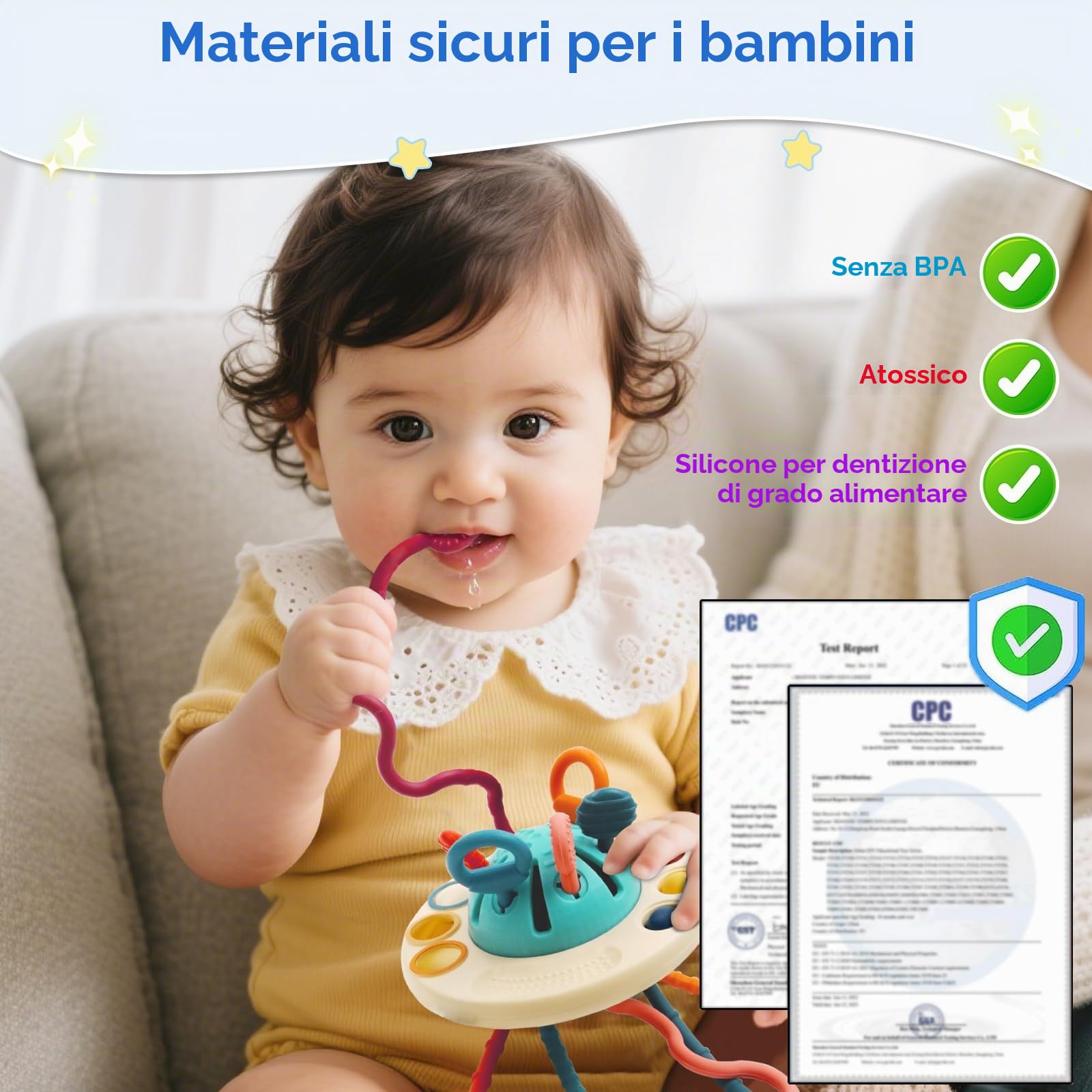 Giochi per Bambini 1 Anno, Giocattoli Sensoriali Montessori per Bambini dai 12 ai 18 Mesi+ Gioco da Tirare UFO Giocattoli Didattici per Lo Sviluppo delle capacità Motorie Fini