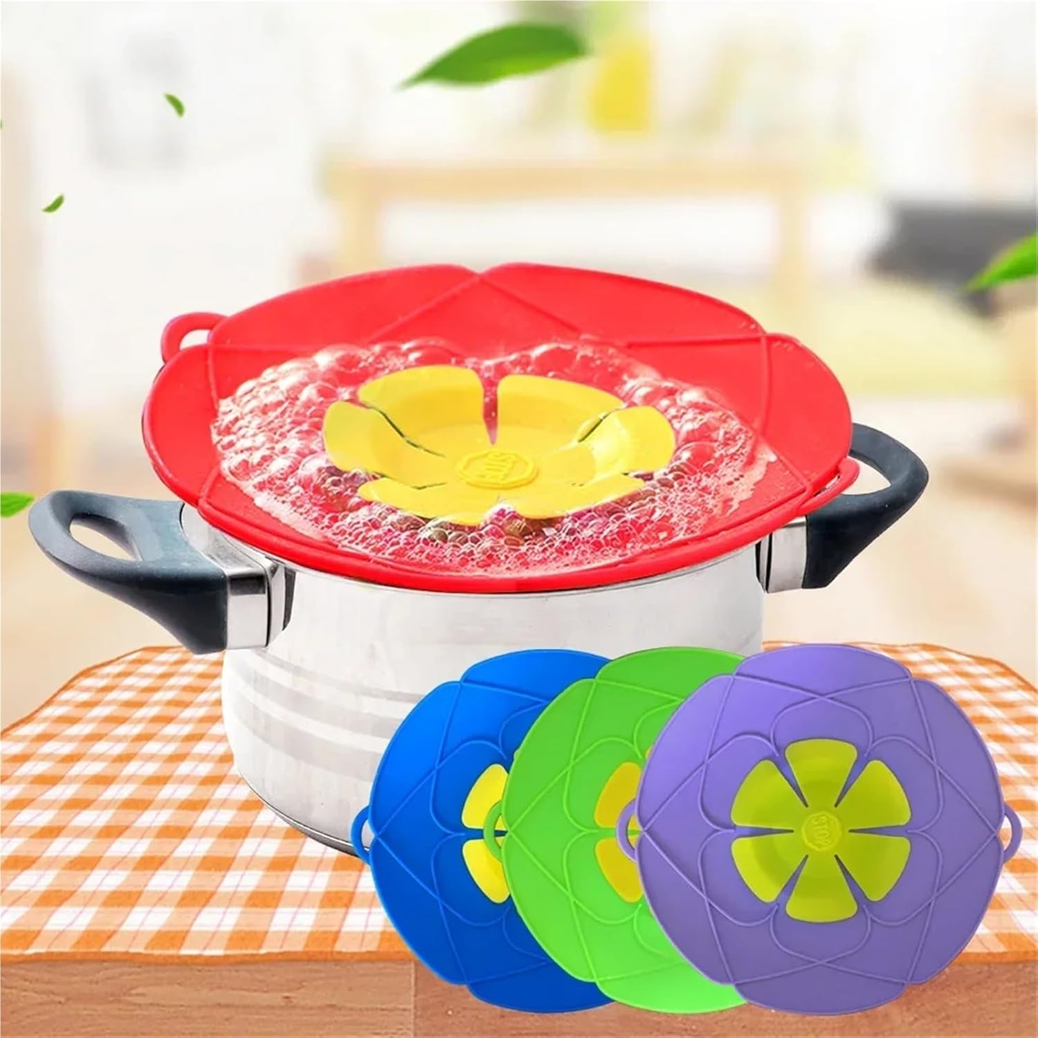 Silicone Lid Spill Stopper Cover for Pot Pan Accessories Cooking Tools Flower Cookware Home Kitchen(Purple-1)