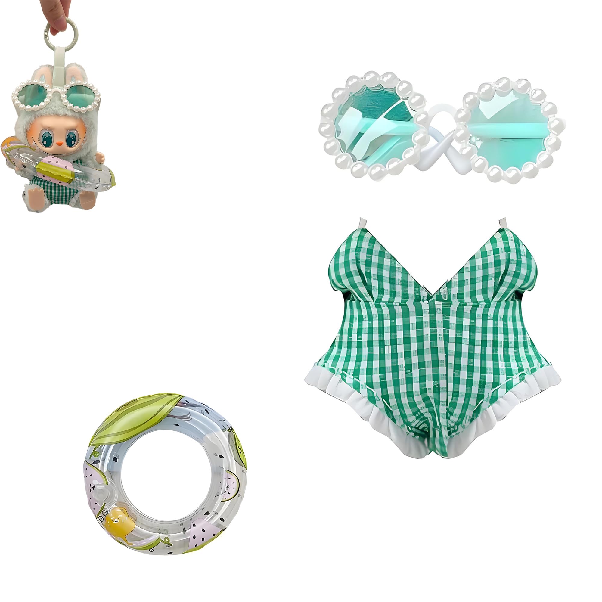17cm Doll Summer Swimsuit Set - 3 Piece Outfit With Polka Dot Swimsuit, Surfboard & Necklace - View #3