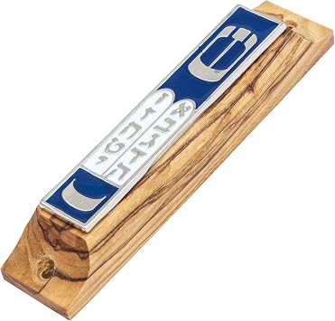 Mezuzah Car Door Auto Enamel Shin Olive Wood Ten Commandments Talisman Bethlehem Classic Case Non-Kosher Scroll Torah Jewish Judaica Square from Jerusalem Gift Box Women Men Prayer Shema Israel 3.8