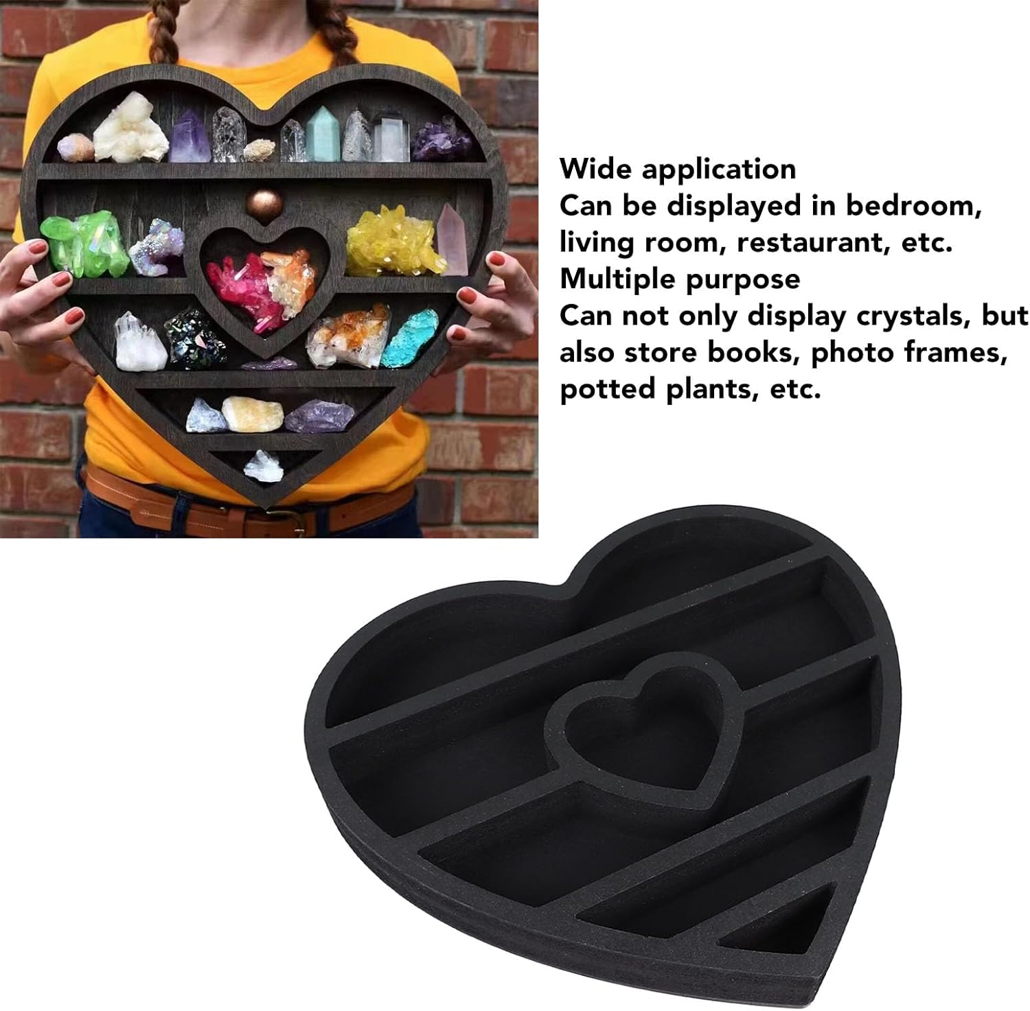 Tyenaza Crystal Display Shelf, Heart Shape Wooden Wall Shelf Crystal Storage Home Decorative for Bedroom Aesthetic, Wall Decor, Crystals Decor