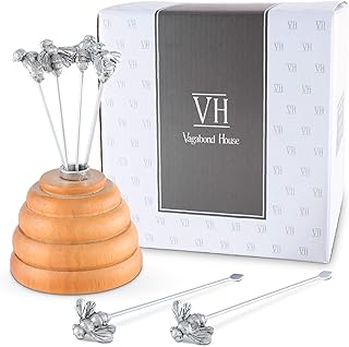 Vagabond House Hive of Bees Cheese Martini Olive Stainless Steel Pick Set Skewer Fruit Toothpicks (6 picks in set) 3.5 inch Tall