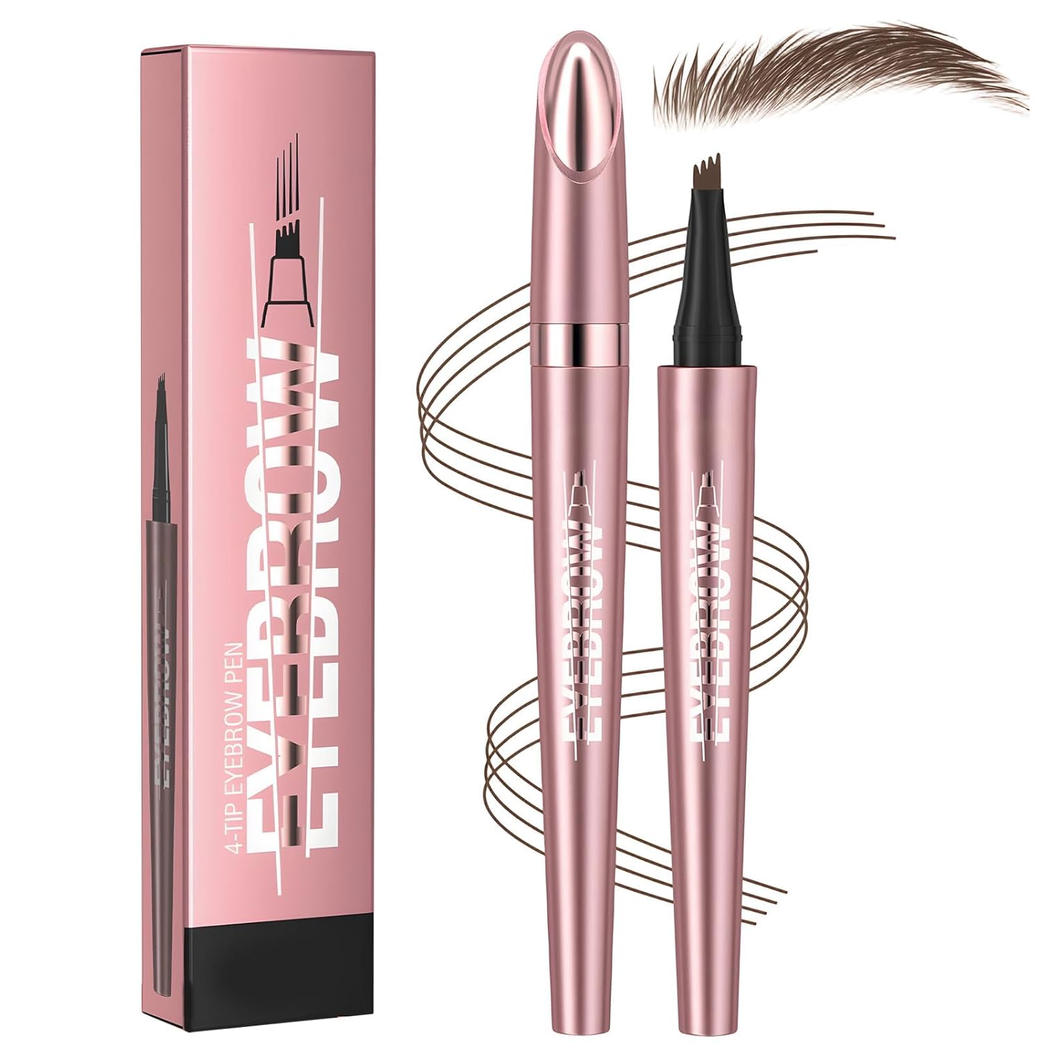 Microblading Eyebrow Pen, 2026 New 4-Tip 3D Eyebrow Pencil, Waterproof Long-Lasting Fine Stroke Contouring Pen, Premium Natural Brow Makeup for All Day (Dark Brown)