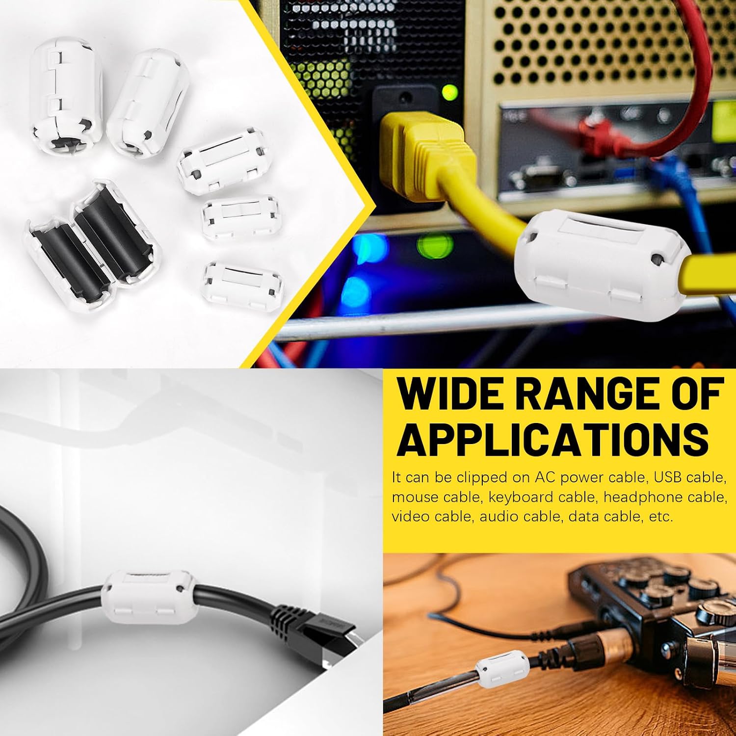 28Pcs 5 Sizes Clip-on Ferrite Ring Core RFI EMI Noise Suppressor Cable Clip for 3.5mm/ 5mm/ 7mm/ 9mm/ 13mm/ Diameter Cable, White