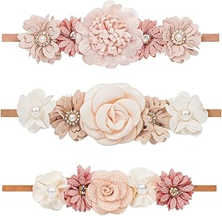Baby Girls Floral Headbands Set-Flower Crown Elastic Hairband for Newbor...