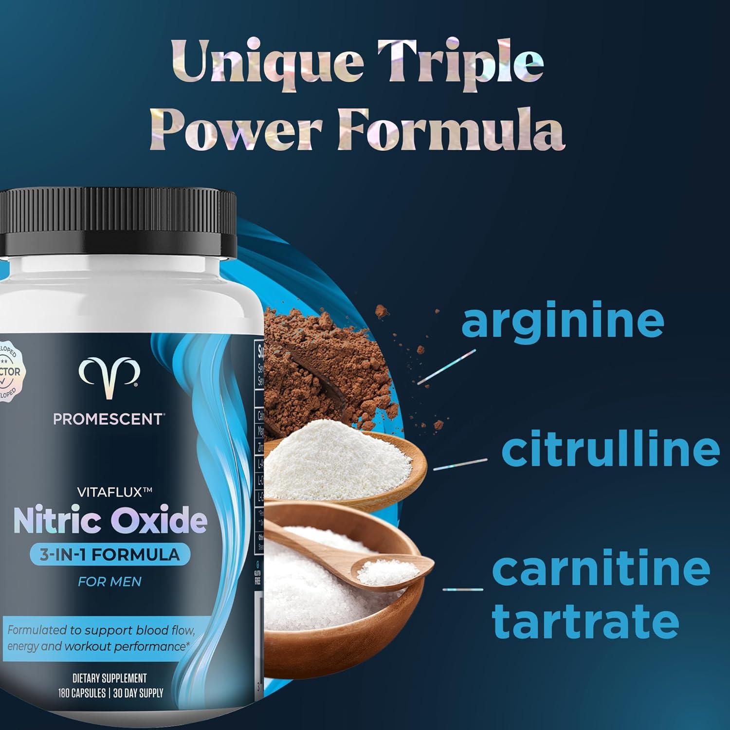 Promescent VitaFLUX Nitric Oxide Supplement, L Arginine l Quality Citrulline Supplements for Men + Testosterone Booster for Men Supplement w/Tongkat Ali (LongJack), KSM-66 Ashwagandha