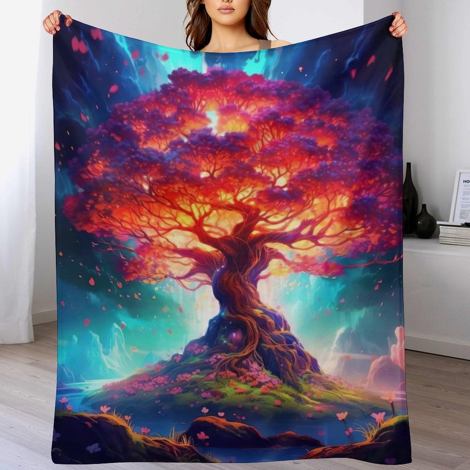Couverture Polaire Arbre de Vie Cosmique Plaid en Flannel de Qualité Supérieure