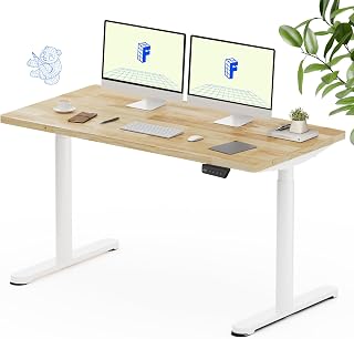 FLEXISPOT Solid Wood Standing Desk, 55" x 24" Real Wood Desktop with Natural Grain, Durable & Sustainable Workstation for Home Office and Multi-Monitor Setups (Rubber Wood, White Oval Legs)