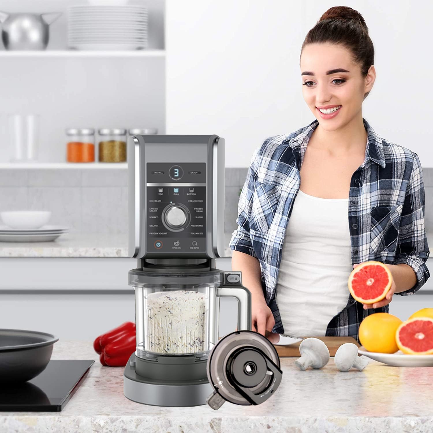 Coperchio Esterno di Ricambio per Ninja Creami Deluxe NC501EU (Senza Pagaia), Accessori Compatibile con Ninja Macchina per Ghiaccio NC500 Series, Misura Perfetta con Guarnizione Di Tenuta