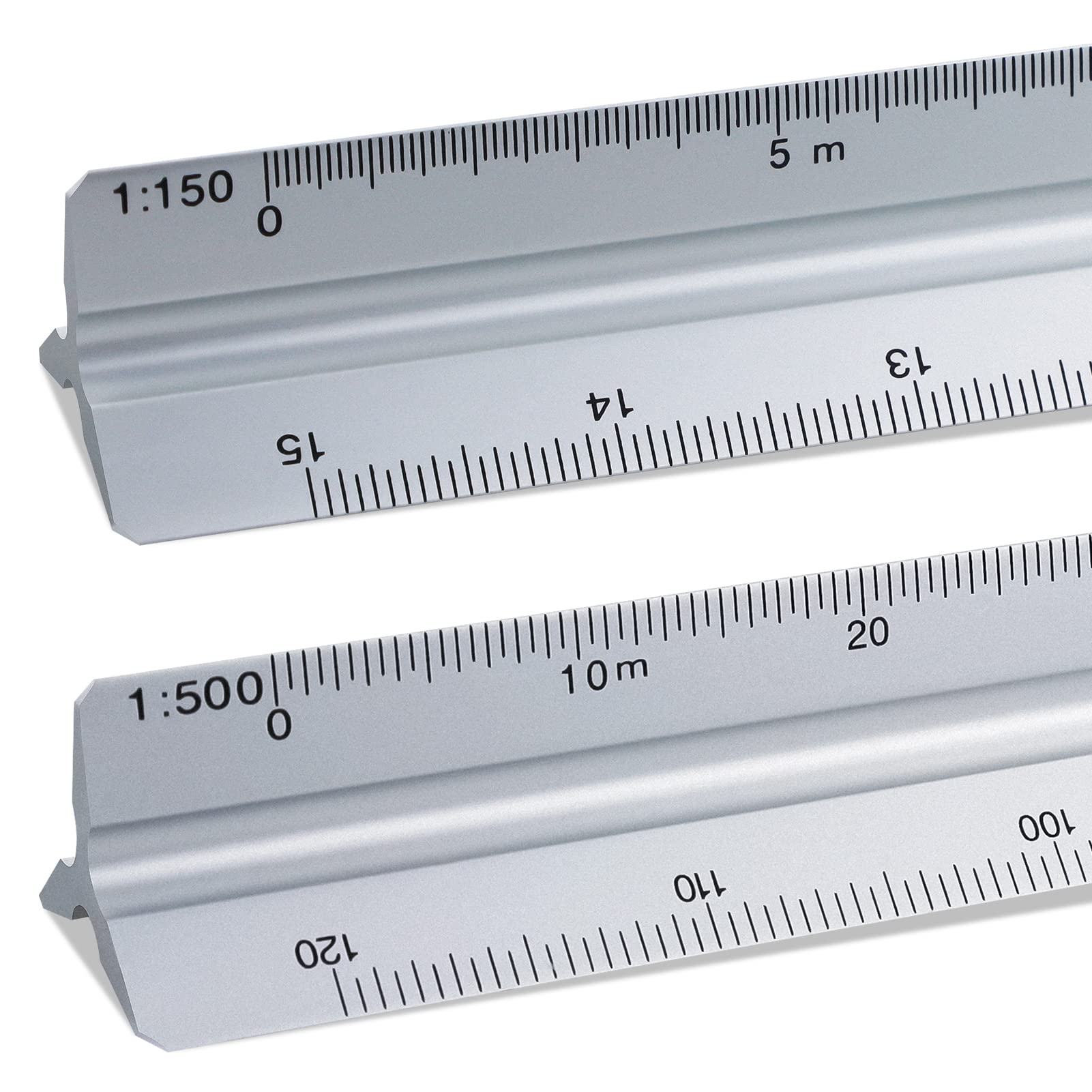 Precision Aluminum Triangular Scale Ruler 12 Scales 30cm 2 Pack Silver