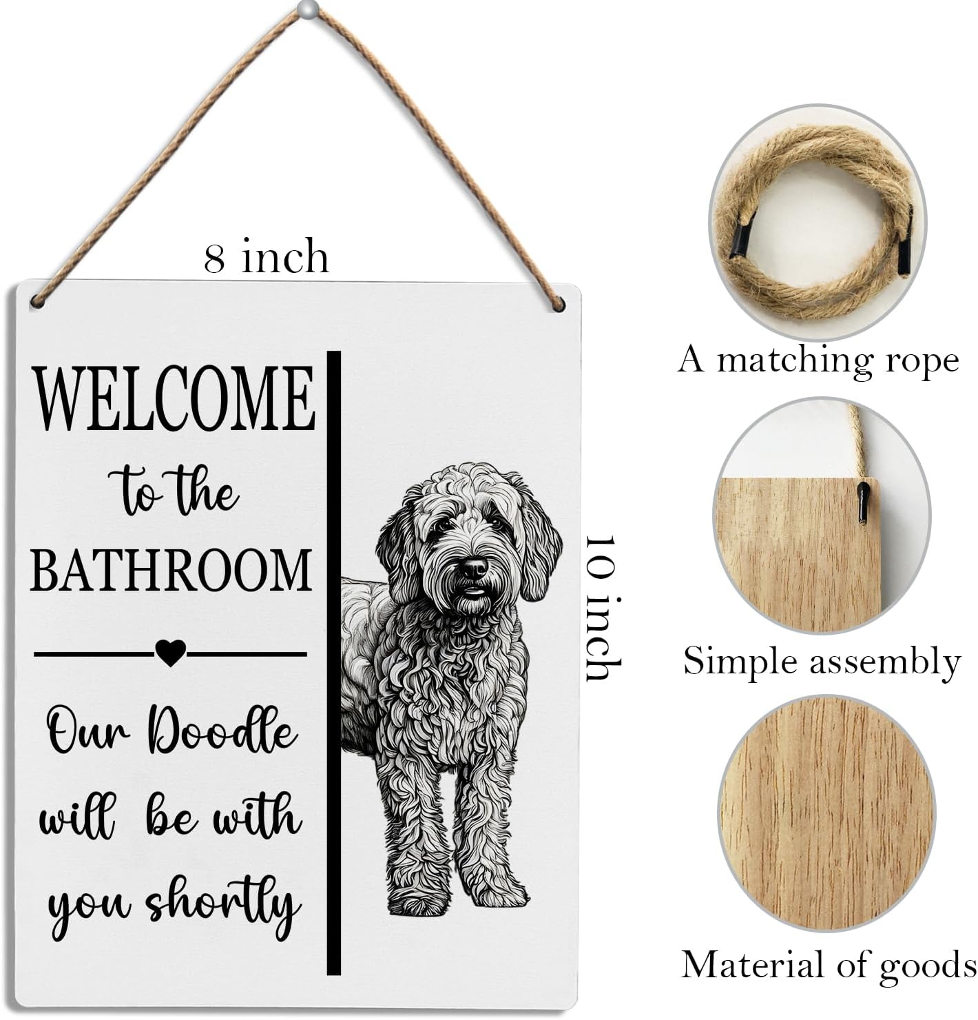 UYIKG Funny Bathroom Wall Decor Sign Gift for Dog Mom Dog Dad Doodle Lover,Welcome To The Bathroom Our Doodle Will Be With You Shortly Wood Hanging Sign,8x10 inches - Image 6