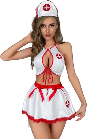 Plus Size Lingerie for Curvy Women Sexy Sleeveless Babydoll Nurse Roleplay Cosplay Outfits with Cap