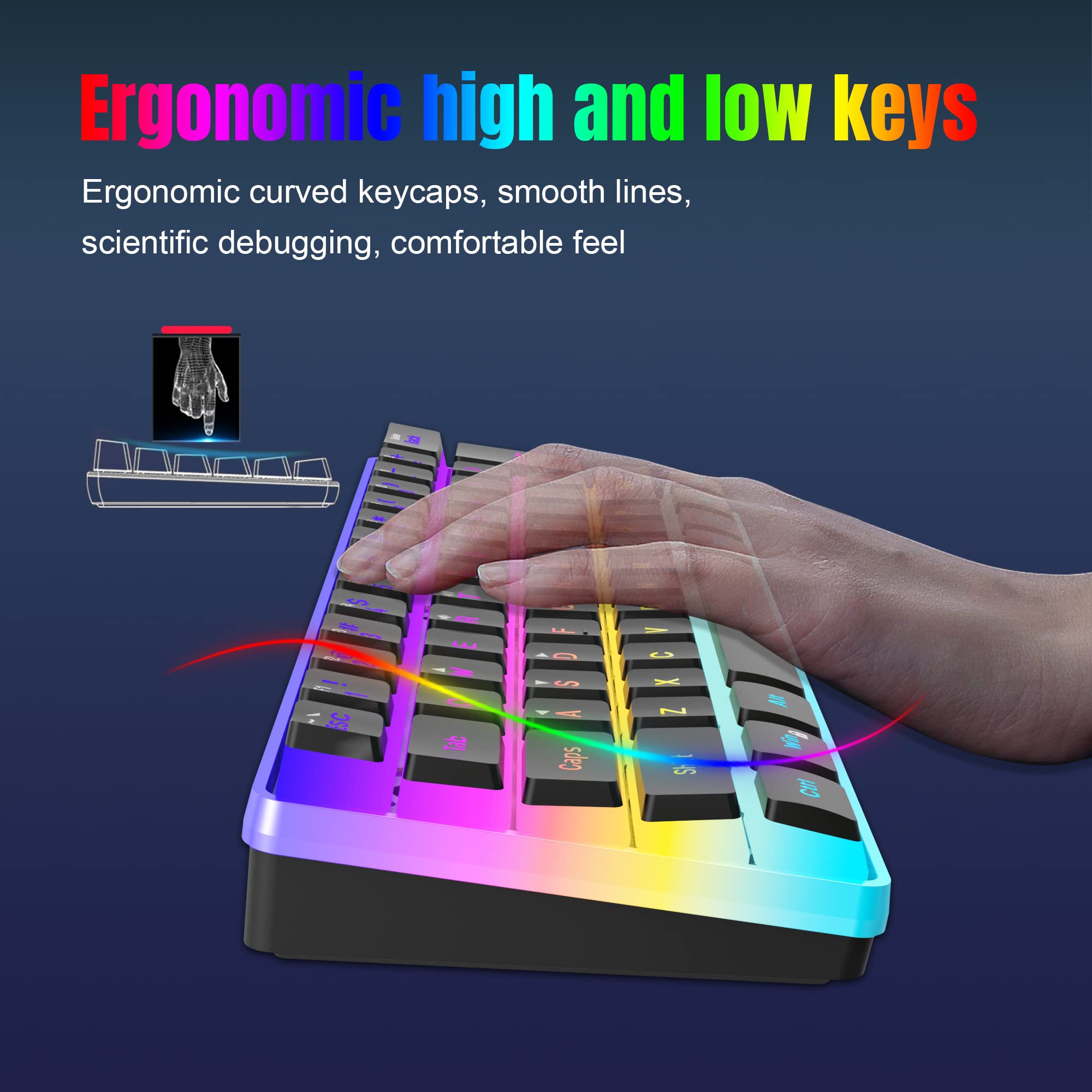 Snpurdiri 60% Wired Gaming Keyboard, 61 Keys Pudding Keycaps RGB(Black) view 4