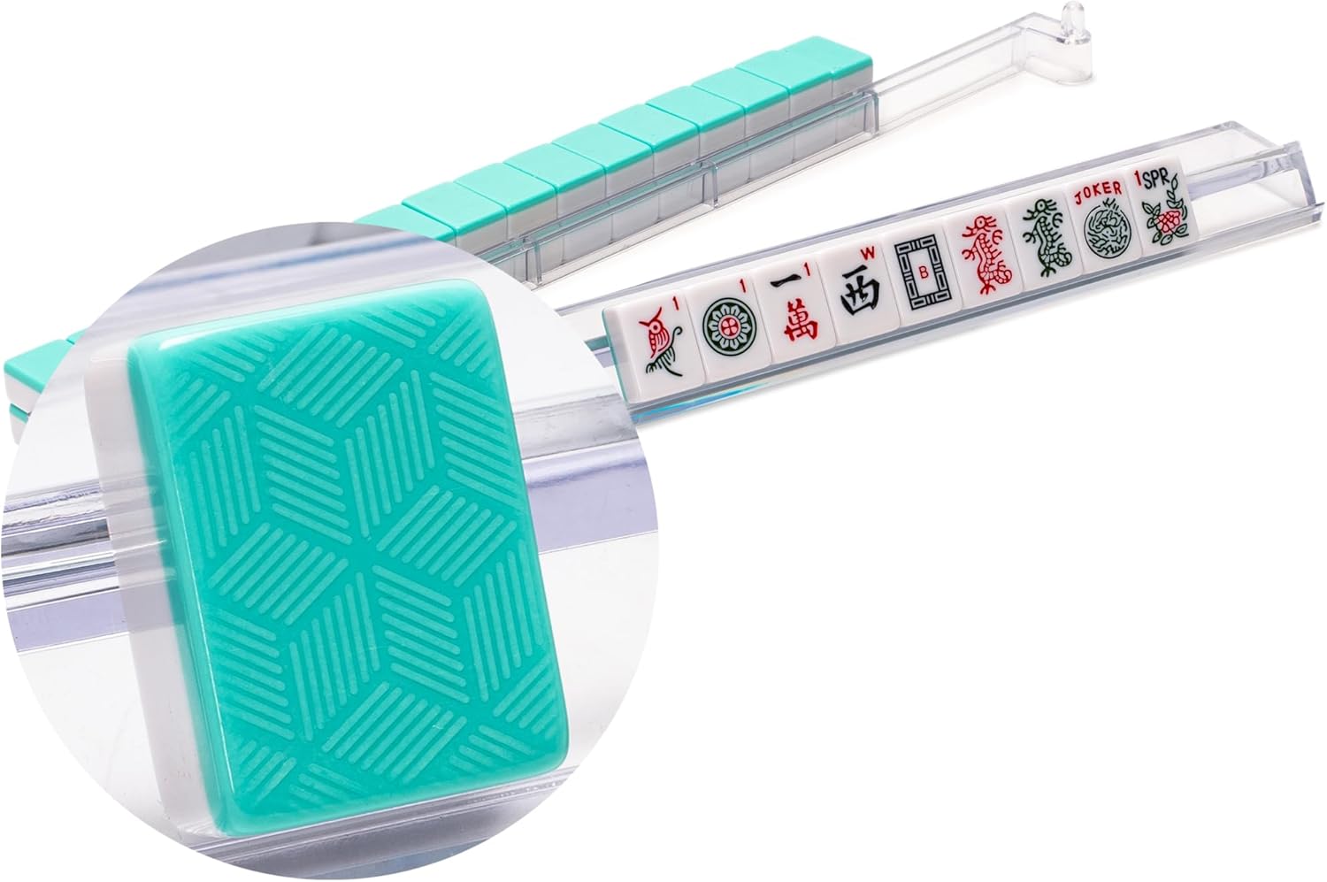 Yellow Mountain Imports Mahjong Bundle - American Mahjong Tiles Set Pepper with Set of 4 Modern Mahjong Racks with Pushers Clear