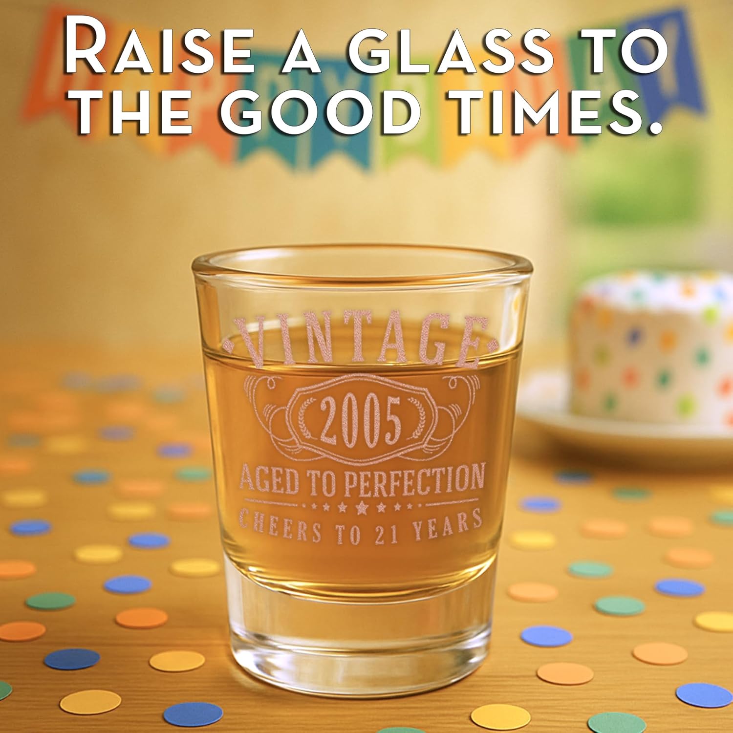 Vintage 2005 Rose Gold Printed 1pk Shot Glass 1.75oz - Happy 21st Birthday Gifts Women Men, Cheers to 21 Years, Turning 21 Party Favors Woman Decorations Decor, Anniversary Bday, 1.0 - Image 5