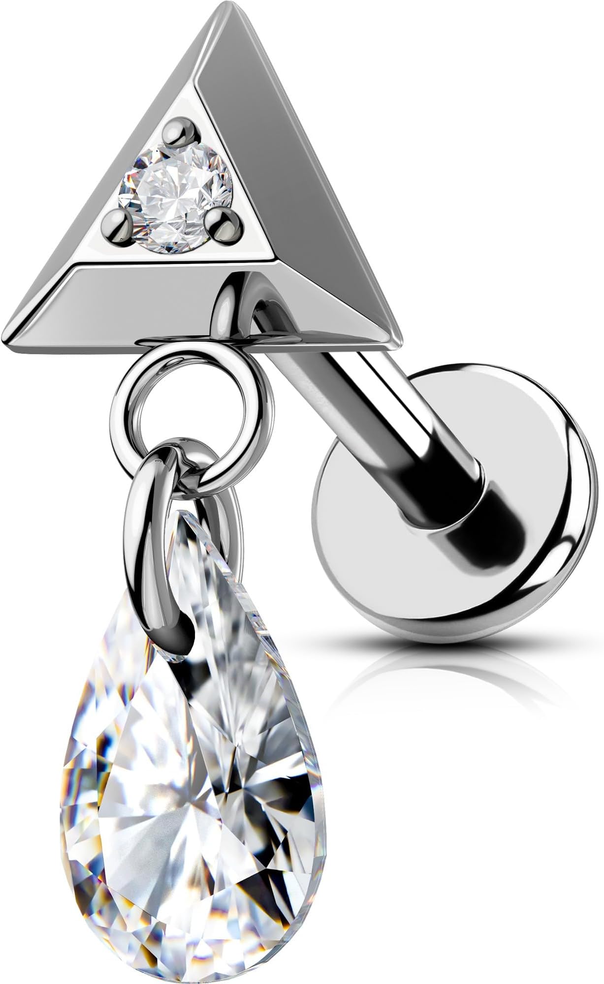 Dangle Triangle Helix Piercing Jewelry, G23 Titanium 16G Internally Threaded Flat Back Piercings Silver Helix Cartilage Tragus Conch Piercing Jewelry