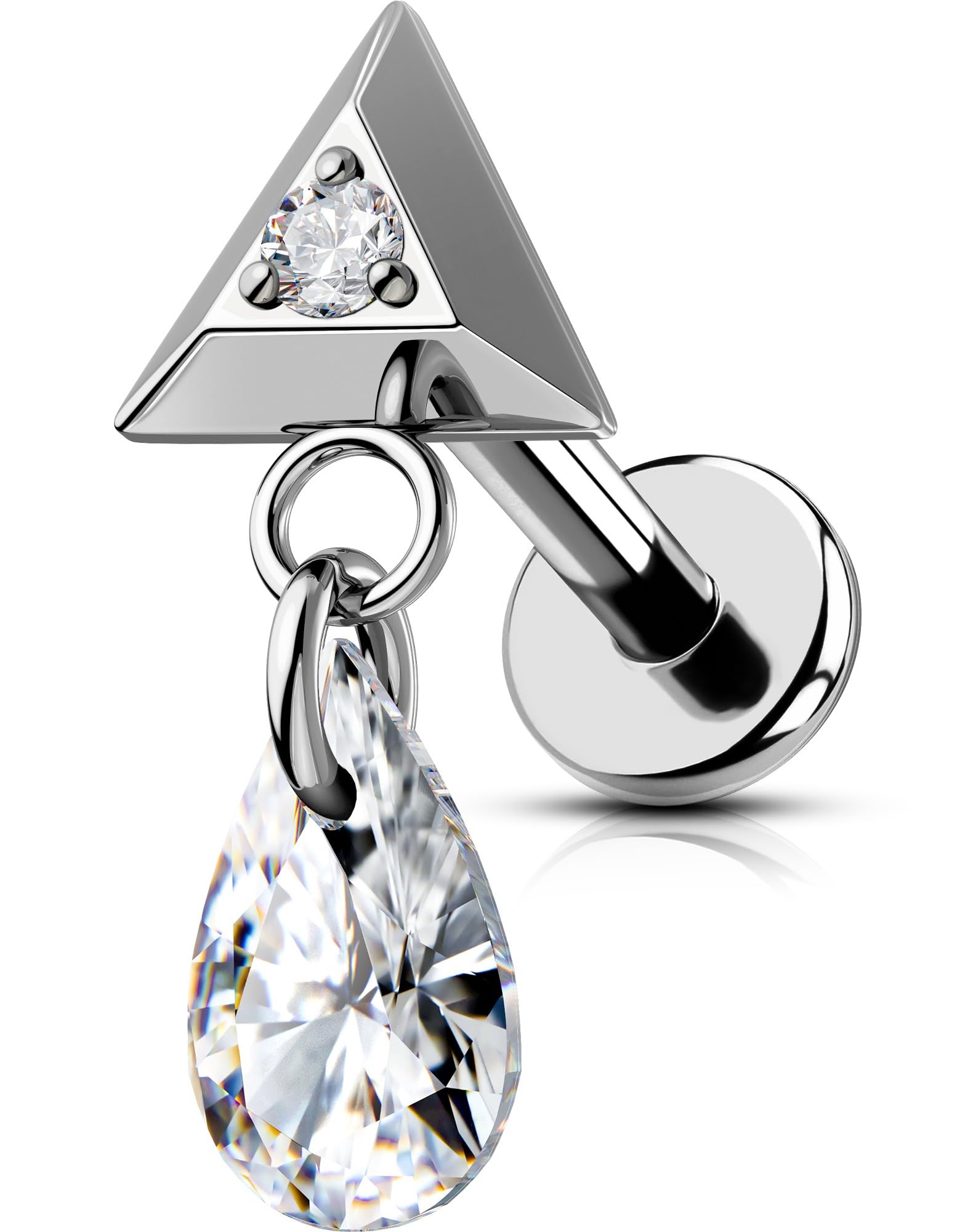 OUFER Dangle Triangle Helix Piercing Jewelry, G23 Titanium 16G Internally Threaded Flat Back Piercings Silver Helix Cartilage Tragus Conch Piercing