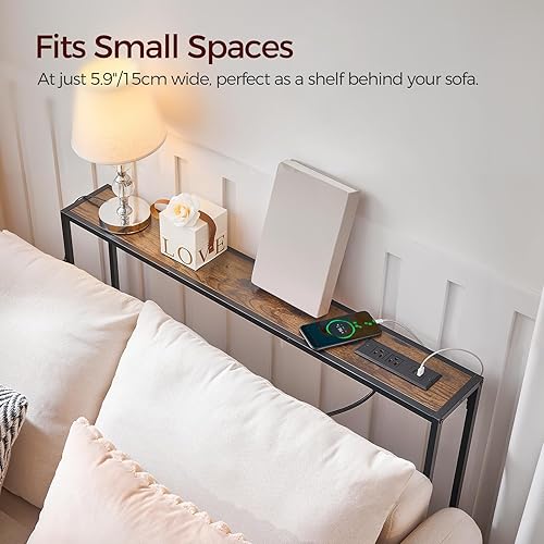 Miniatura 4 de Mesa de sofá consola estrecha con estación de carga, mesa delgada detrás del sofá, 39.4 pulgadas de largo x 5.9 pulgadas de ancho x 31.5 pulgadas de