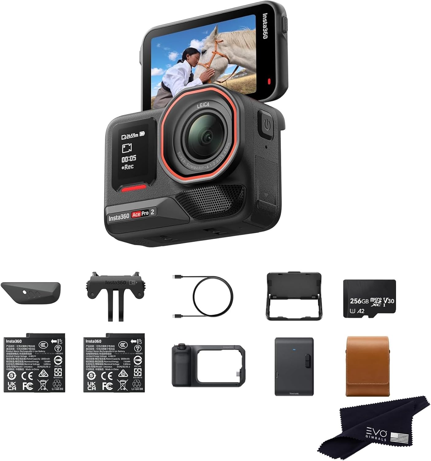 Insta360 Ace Pro 2 Flash Print Bundle 256GB- 8K Waterproof Action Camera Co-Engineered with Leica, 1/1.3" Sensor, Dual AI Chip, Leading Low Light, Xplorer Grip Pro Kit for Street Photography