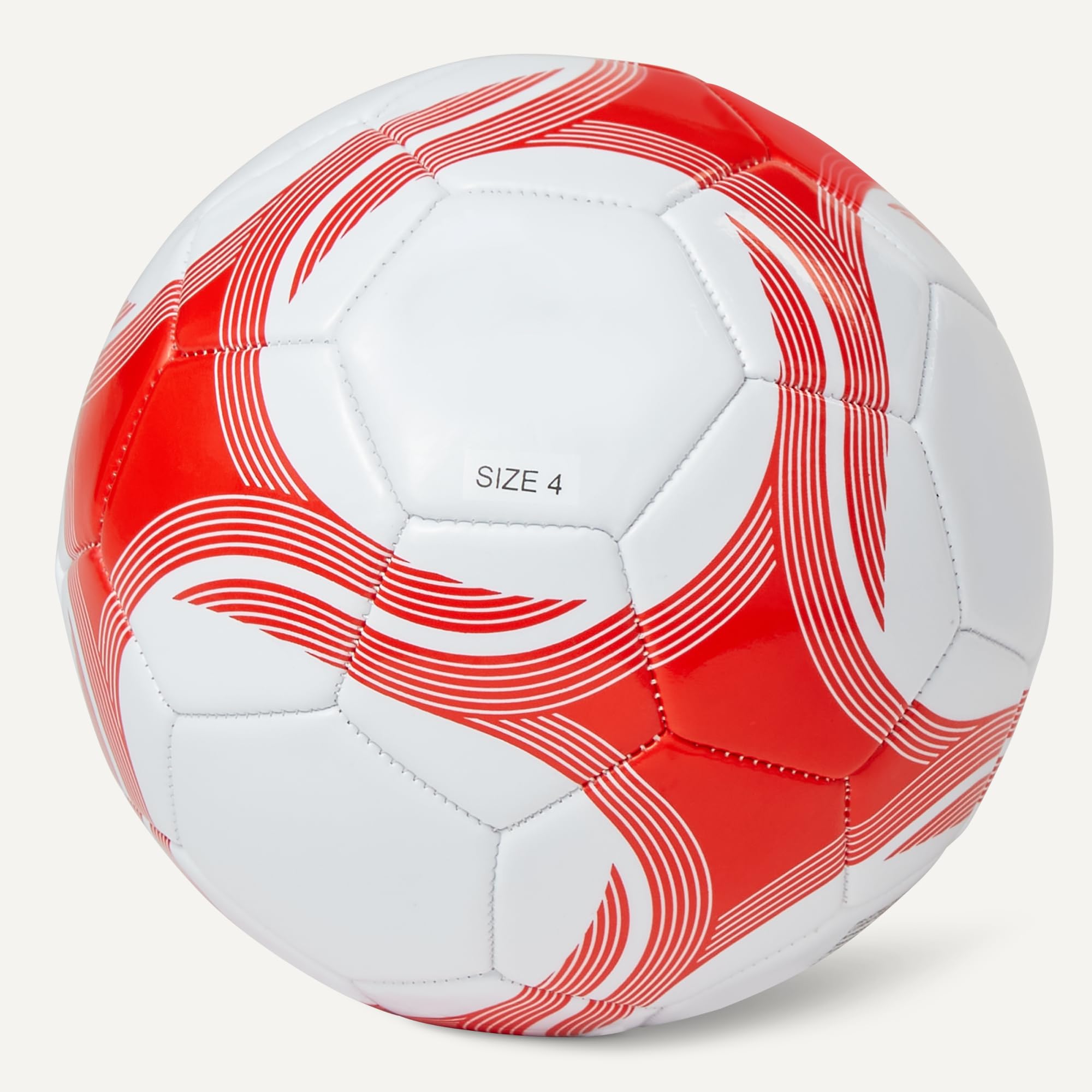 Amazon Basics Pallone da Calcio con Pompa - Pallone da Allenamento, Costruzione in PVC Resistente, Camera d'Aria in Butile, Uso Interno/Esterno, Pallone da Pratica Cucito a Macchina, Bianco e Rosso