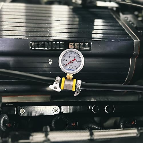 Miniatura 113 de MEASUREMAN - Manómetro de presión de combustible, 0 a 15 psi, acero inoxidable, relleno de glicerina, esfera negra de 1.5 pulgadas, adaptador en T