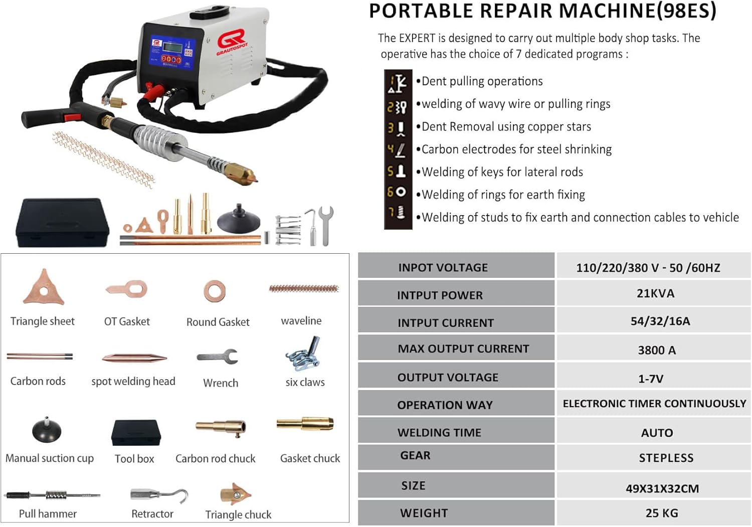 F98E 110V Spot Welder Dent Puller，3KW Panel Spot Welder Puller，Spot Welding Machine for Car Body Dent Repair