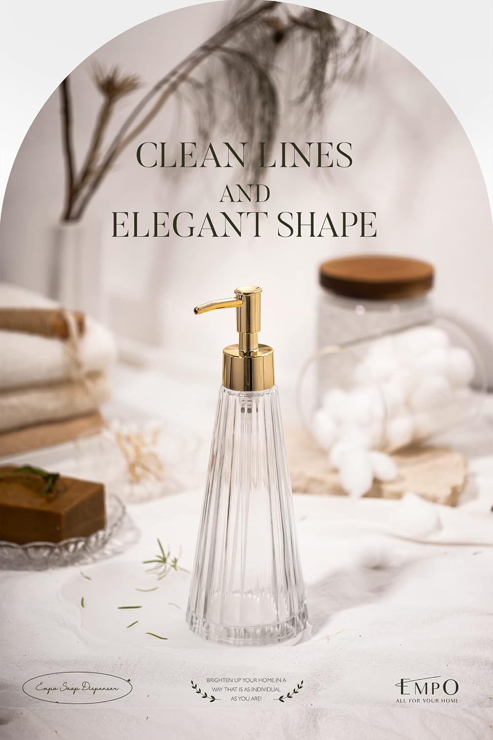 EMPO Vintage Elegant Glass Soap Dispenser, Liquid Soap/Sanitizer/Shampoo Bottle with Pump, Rustic Farmhouse Decor Crystal Hand Soap Dispenser Bathroom Accessories (Clear) image 2