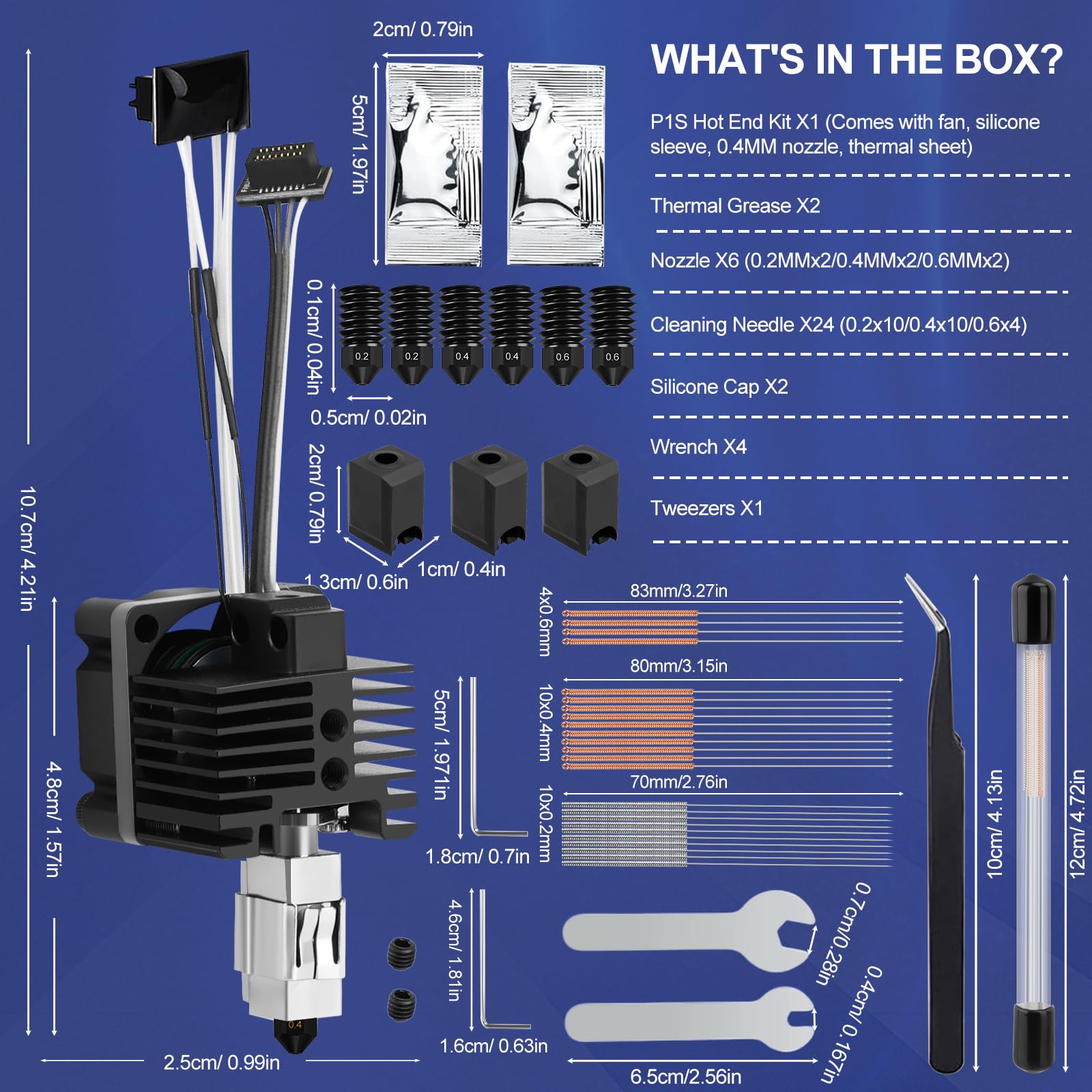 YOTINO P1P, P1S Hotend Kit Complet, Extrudeuse Hot End avec Ventilateur, 0,2/0,4/0,6 mm Buses en Acier Trempé,Chaussette en Silicone, Thermistor, pour Imprimante 3D P1 Series
