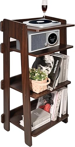 Miniatura 2 de tonchean Soporte para tocadiscos, soporte de madera de 4 niveles, moderno gabinete de almacenamiento de discos de vinilo con capacidad para hasta