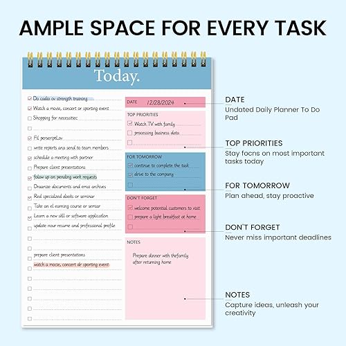 Miniatura 4 de Bloc de notas de lista de tareas  Bloc de notas diario de 104 páginas, planificador de tareas, 6.7 x 9.8 pulgadas, cuaderno espiral de doble cara