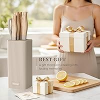 Vista 9 de Astercook Knife Set, 6-Piece Kitchen Knife Set with Block, High Carbon Stainless Steel Ultra Sharp Kitchen Knives, Wood Grain Handle, Dishwasher