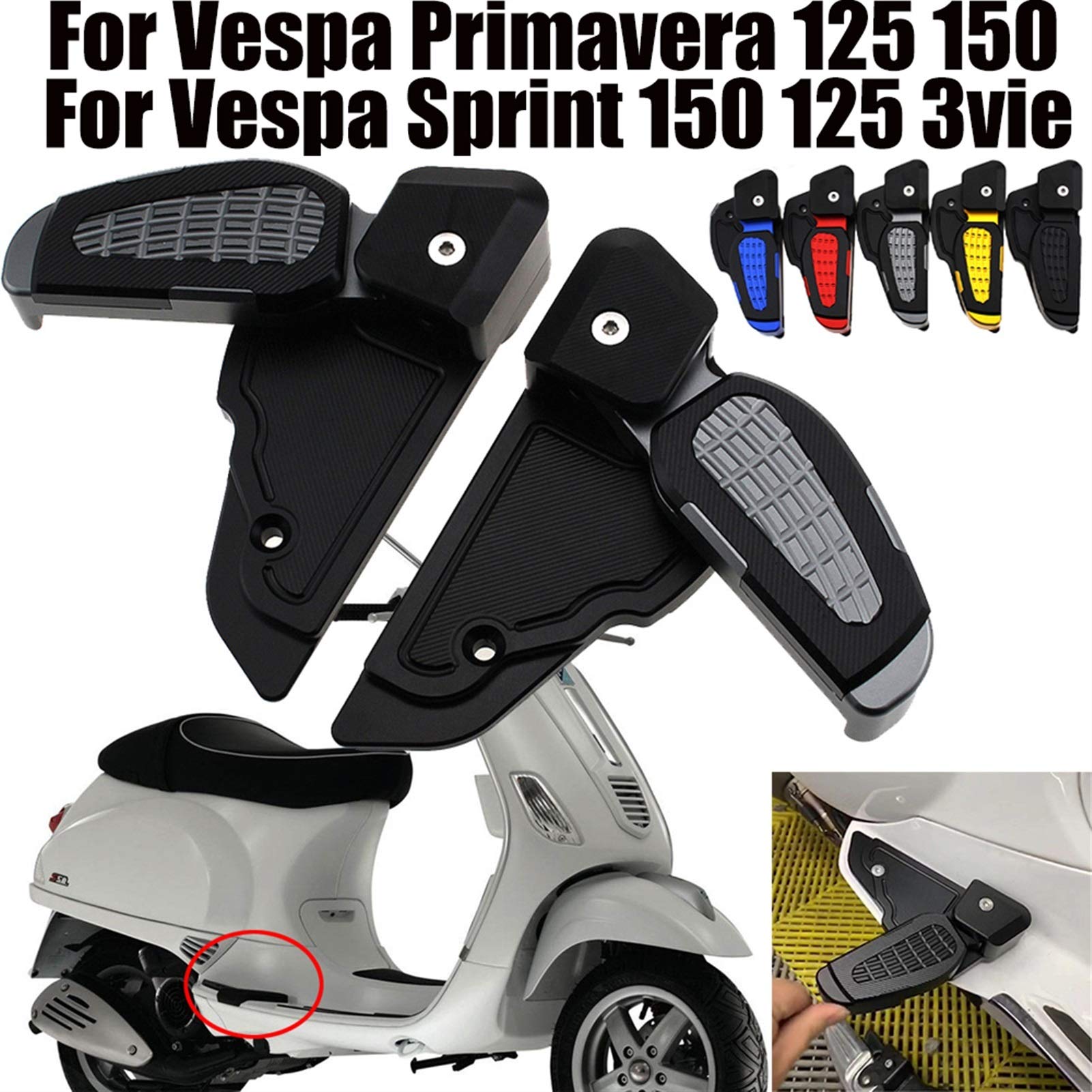 Repose-Pieds Pliants Moto Noir Pour Piaggio Vespa Primavera LX LXV Spring 125 150 – Pédales Modifiées Confort & Style