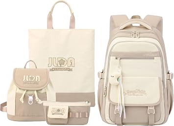 JiaYou Lightweight Backpack for Middle School Girls Large Capacity Campus DaypackKhaki-4Pcs,29 Liters