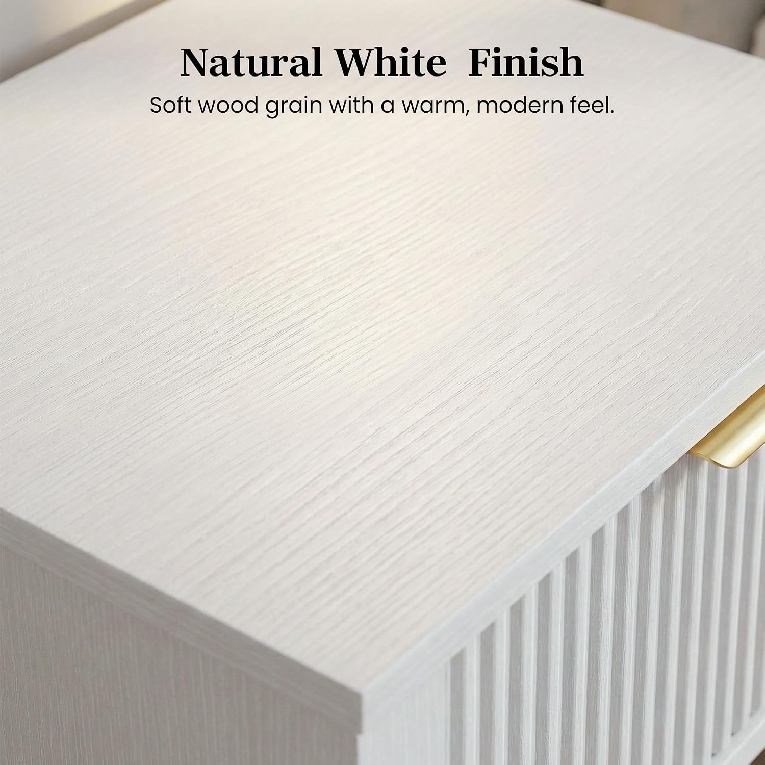 White 15.4" Wide Small Nightstand with Drawer,Open Shelf,Fluted Front image 5