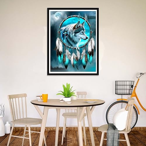 Miniatura 3 de Wergund - Kits de pintura de diamantes para atrapasueños de lobo, kits de pintura de diamantes para adultos y niños, bordado de diamantes de